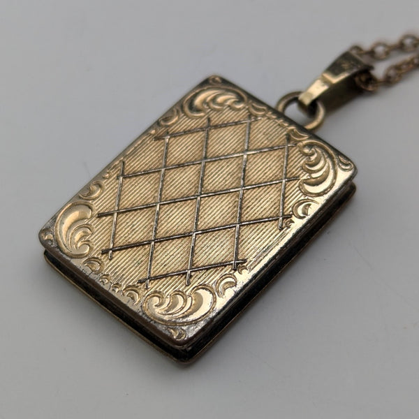 British vintage 14ct rolled gold book locket pendant necklace